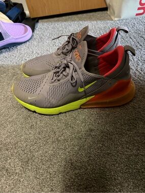 Nike Mens Air Max 270 in Gray with Neon Yellow & Orange Accents